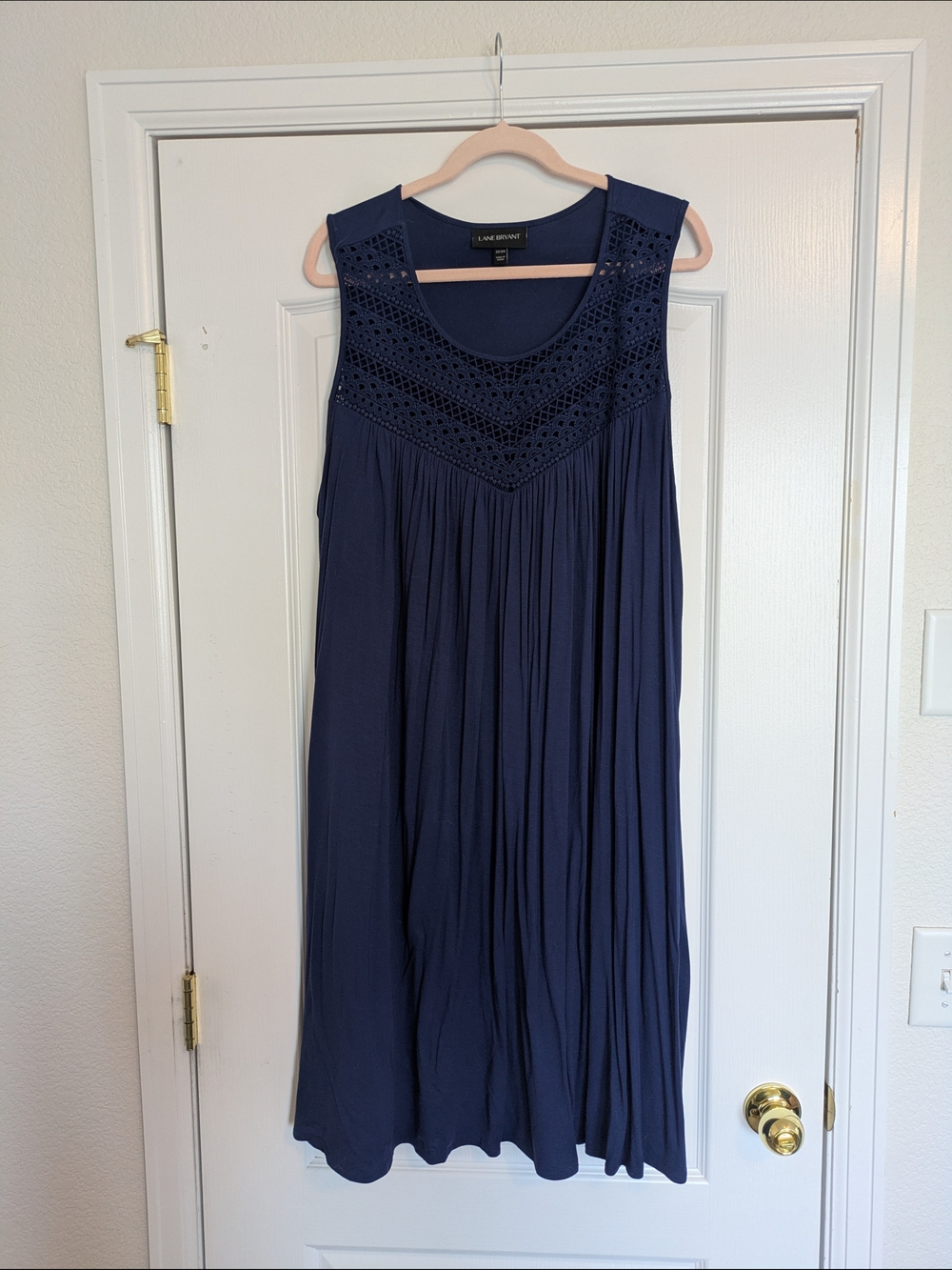 Lane Bryant Navy Sleeveless Crochet Yoke Midi Dress